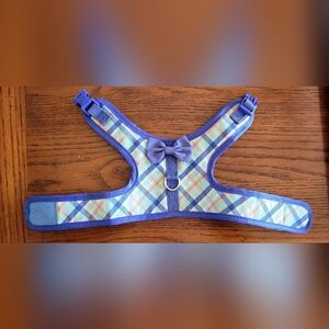 Blue Plaid Dog Harness with Bow